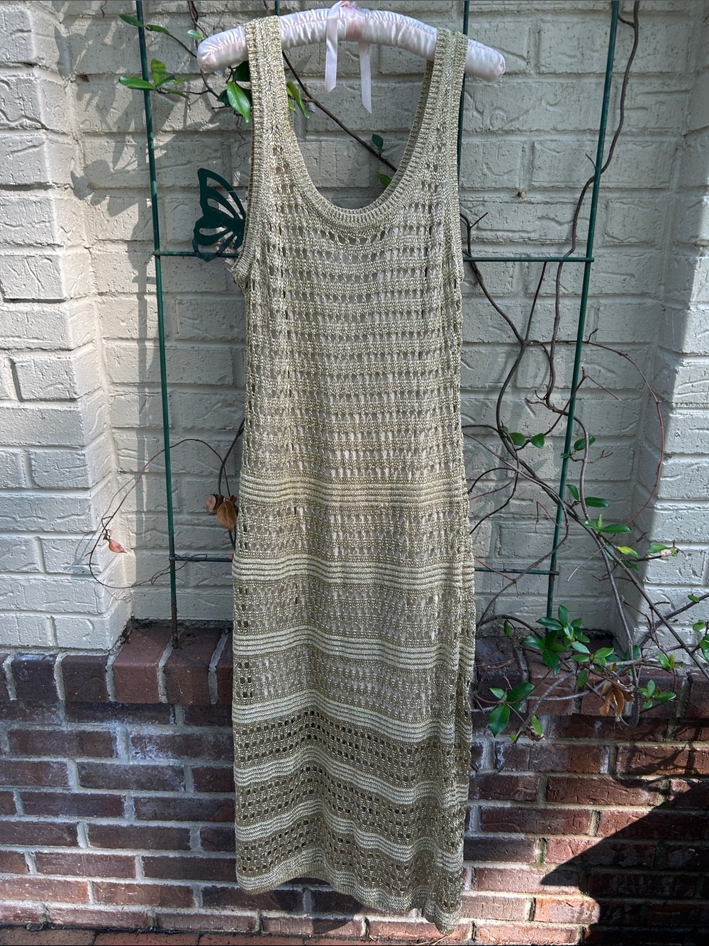 White House Black Market Gold Crochet Maxi Dress - Sleeveless Knit